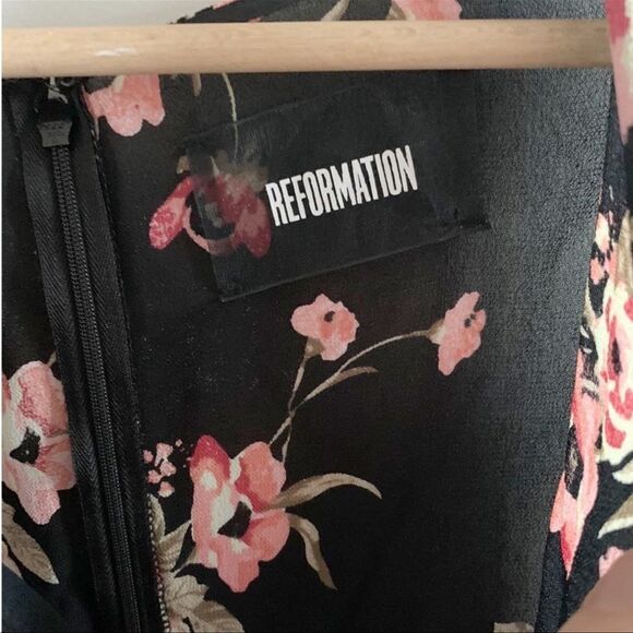 Reformation Black Calla Cold Shoulder Floral Dress - Picture 5 of 6